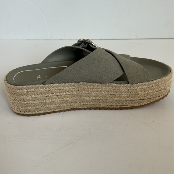 Zara espadrille platform sandal slide silver buckle sage gray green suede - Picture 9 of 16